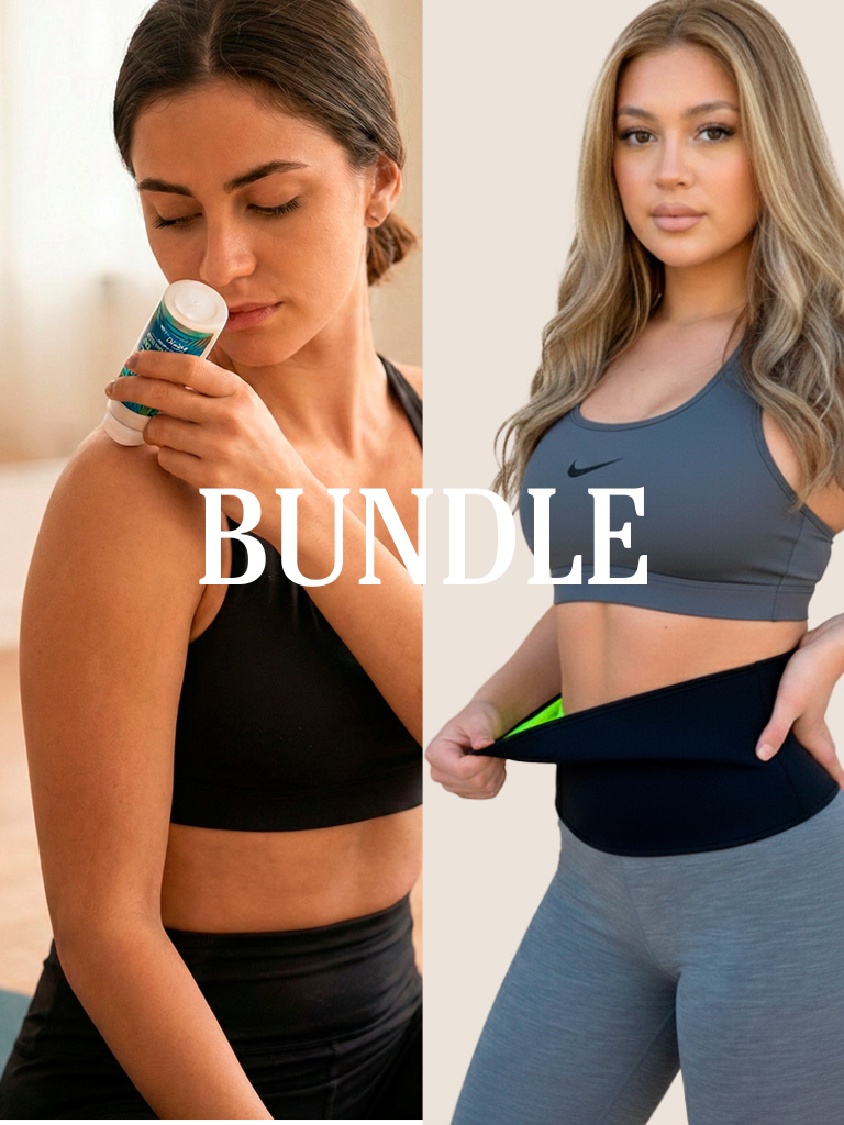 Bundle Cardio Sauna Neoprene Waist Band with CBD Pain Reliever Roll-On Gel