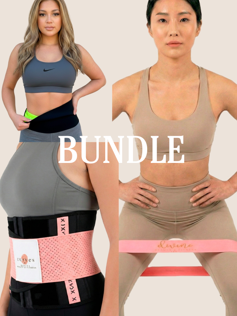 Bundle Neoprene Sauna Waist Band with Fitness Workout Waist Belt and Workout Booty Resistance Bands