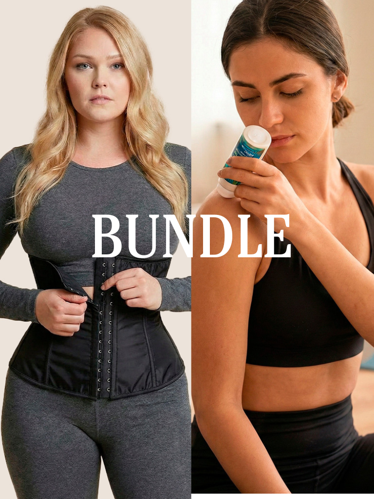 Bundle Sport Latex Waist Trainer (Black) with CBD Muscle Recovery Roll-On